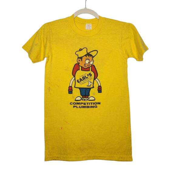 Vintage 70s Earls Plumbing California Double Sided Single Stitch Shirt Small - Picture 1 of 9